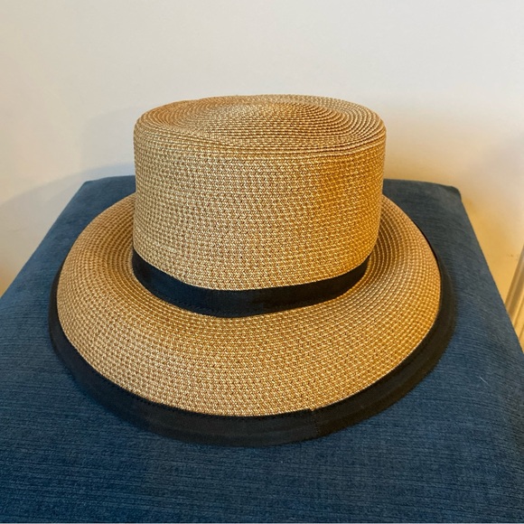 Eric Javits straw hat in natural with black grosgrain trim - Picture 3 of 6